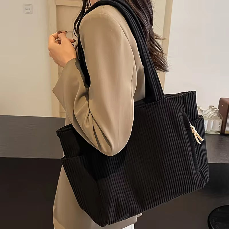 Borsa in Velluto a Coste Capiente e Leggera